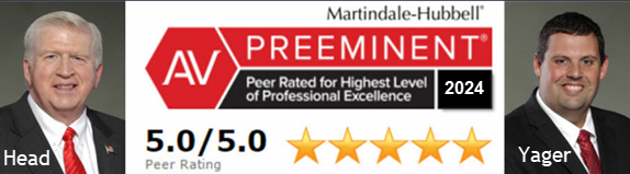 Criminal defense lawyers Bubba Head and Cory Yager are both rated AV Preeminent by Martindale-Hubbell, a legal services peer rating service well-respected by all lawyers in America.