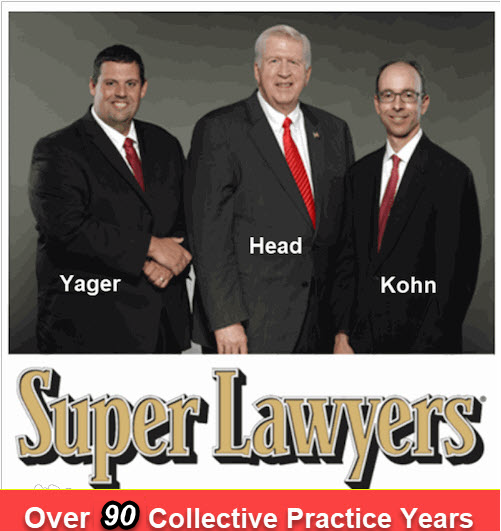 Super Lawyers Larry Kohn, Bubba Head, and Cory Yager have a combined 90 years of collective practice years together. Larry and Cory have only worked with Bubba and no one else.