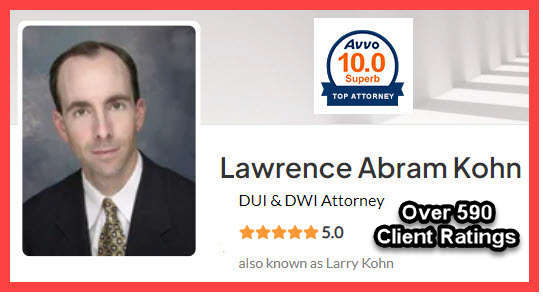 Atlanta criminal defense lawyer Larry Kohn has over 600 5-star reviews, and is rated a 10.0 by AVVO, a trusted lawyer rating service. Larry has received this company's top honor for years.