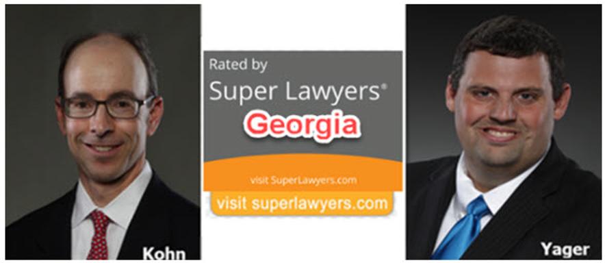 Two Georgia lawyers rated by Super Lawyers: Kohn & Yager LLC, with Super Lawyers Georgia badge and professional headshots.