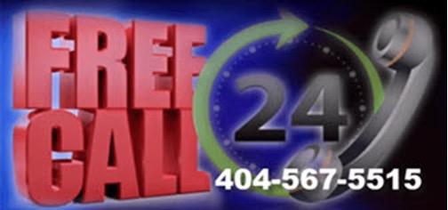 Free call legal services advertisement with phone number 404-567-5515 and 24-hour availability indicator.