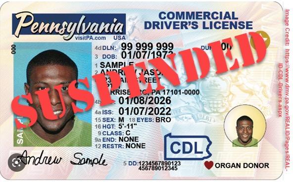 Suspended CDL license image to illustrate the impact of a CMV driver’s ability to work, when his or her plastic license has been suspended or revoked.