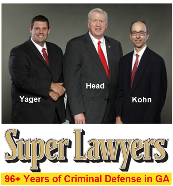 Attorneys Cory Yager, Bubba Head, and Larry Kohn above the Super Lawyers logo, noting 96+ combined years of criminal defense...
